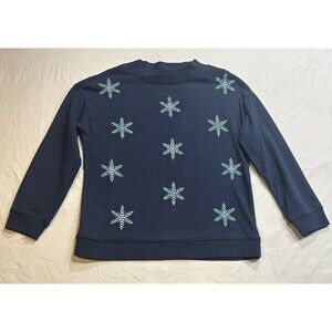 Talbots Womens Medium Navy Blue Snowflake Crewneck Sweater Winter Holiday Casual